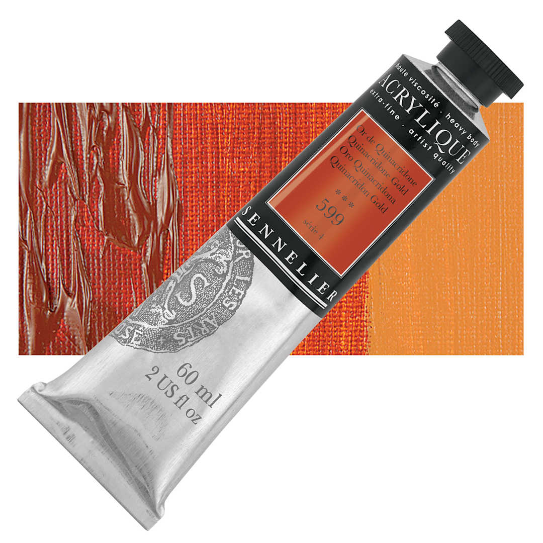 Open in modal - Sennelier Extra-Fine Artist Acrylique - Quinacridone Gold, 60 ml tube and swatch