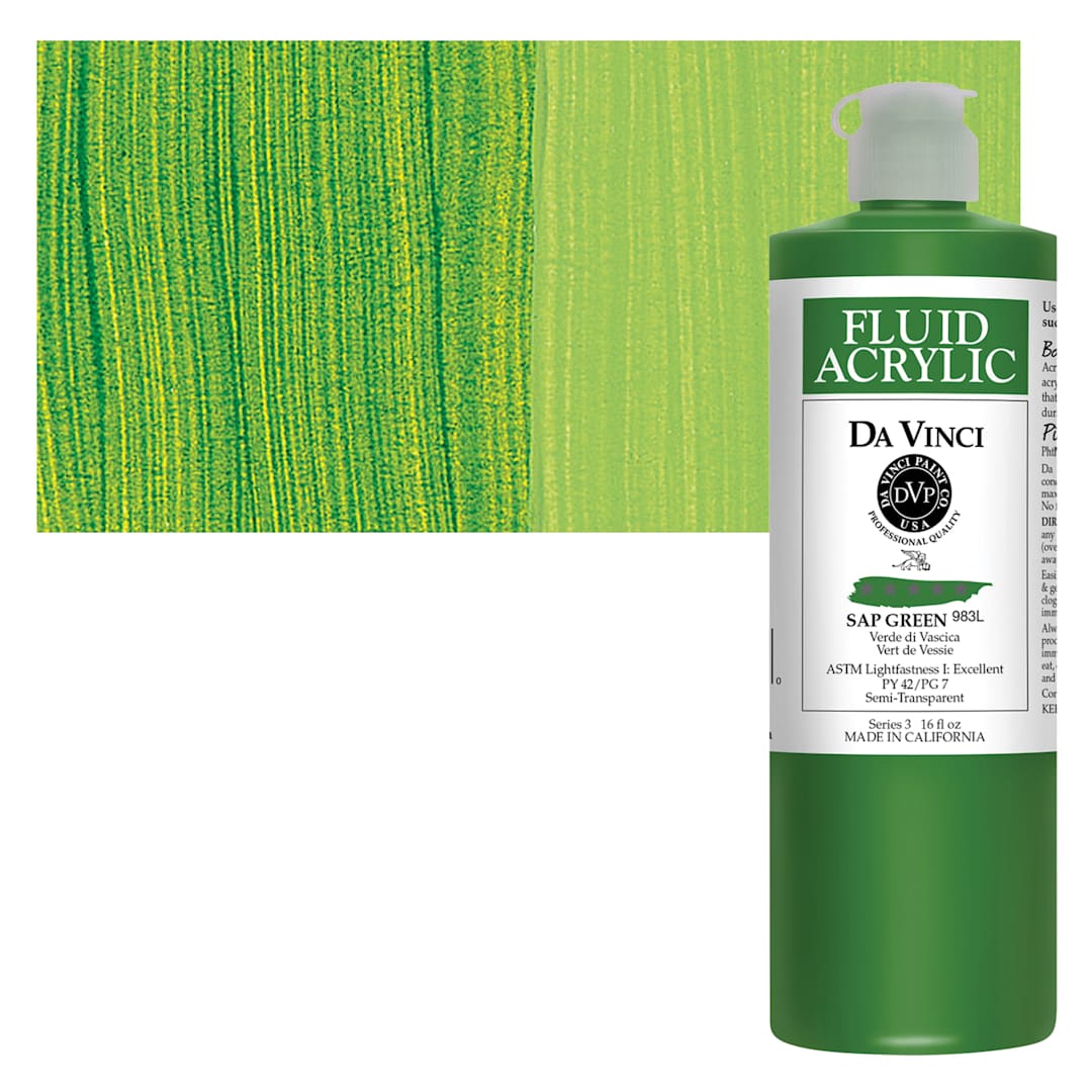 Open in modal - Da Vinci Fluid Acrylic Paint - Sap Green, 16 oz bottle and swatch