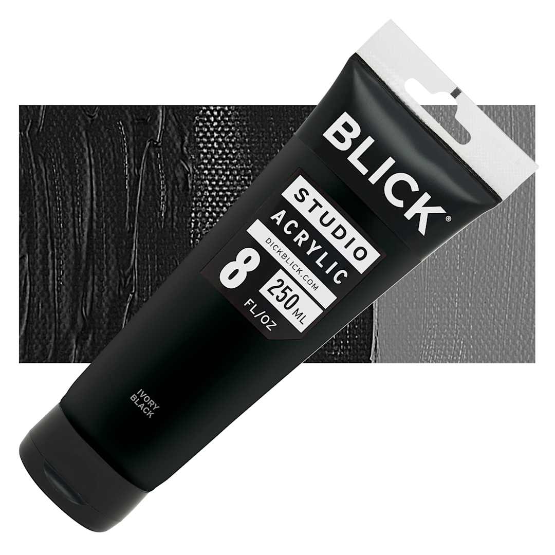 Open in modal - Blick Studio Acrylic Paint - Ivory Black, 4 oz tube and swatch