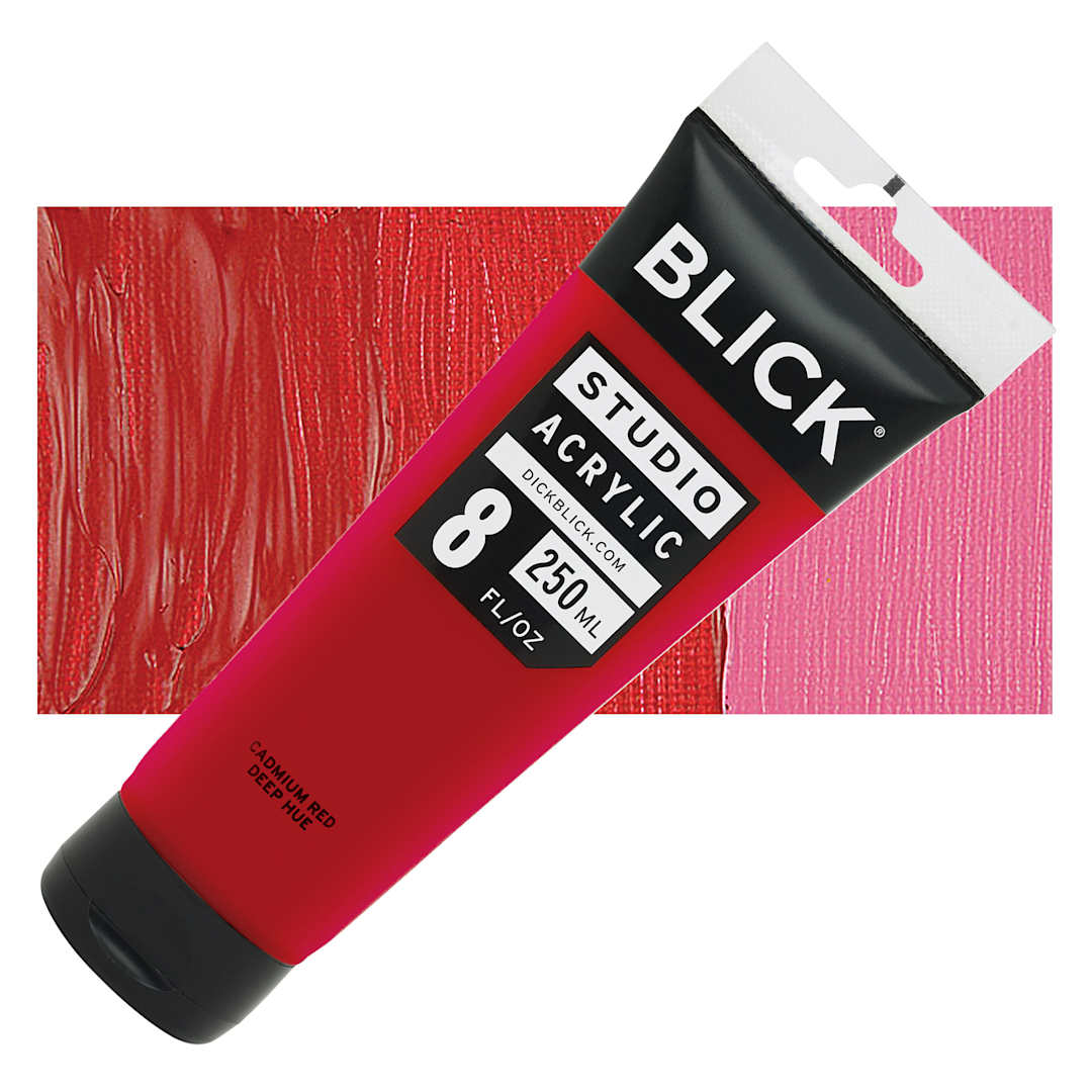 Open in modal - Blick Studio Acrylic Paint - Cadmium Red Deep Hue, 8 oz tube and swatch