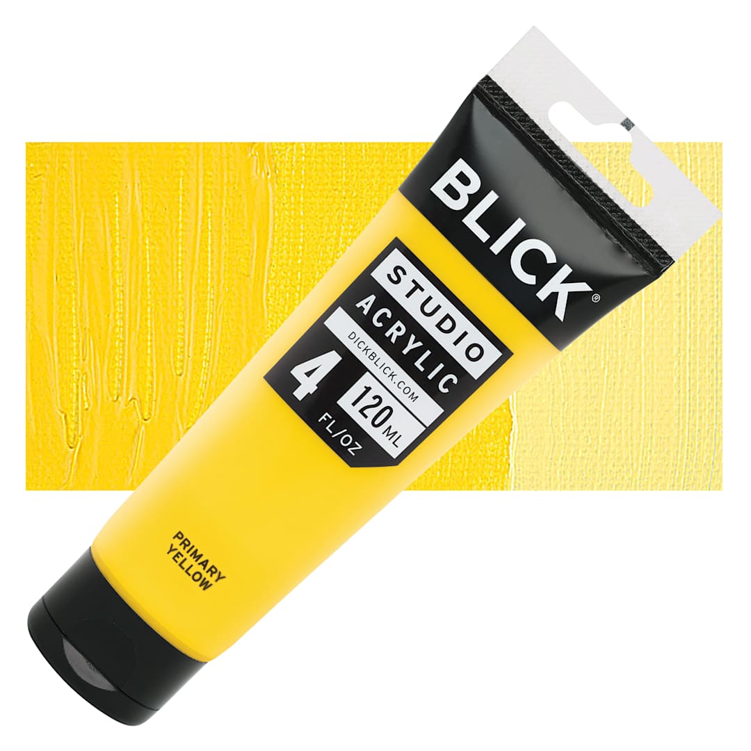 Open in modal - Blick Studio Acrylic Paint - Primary Yellow, 4 oz tube and swatch
