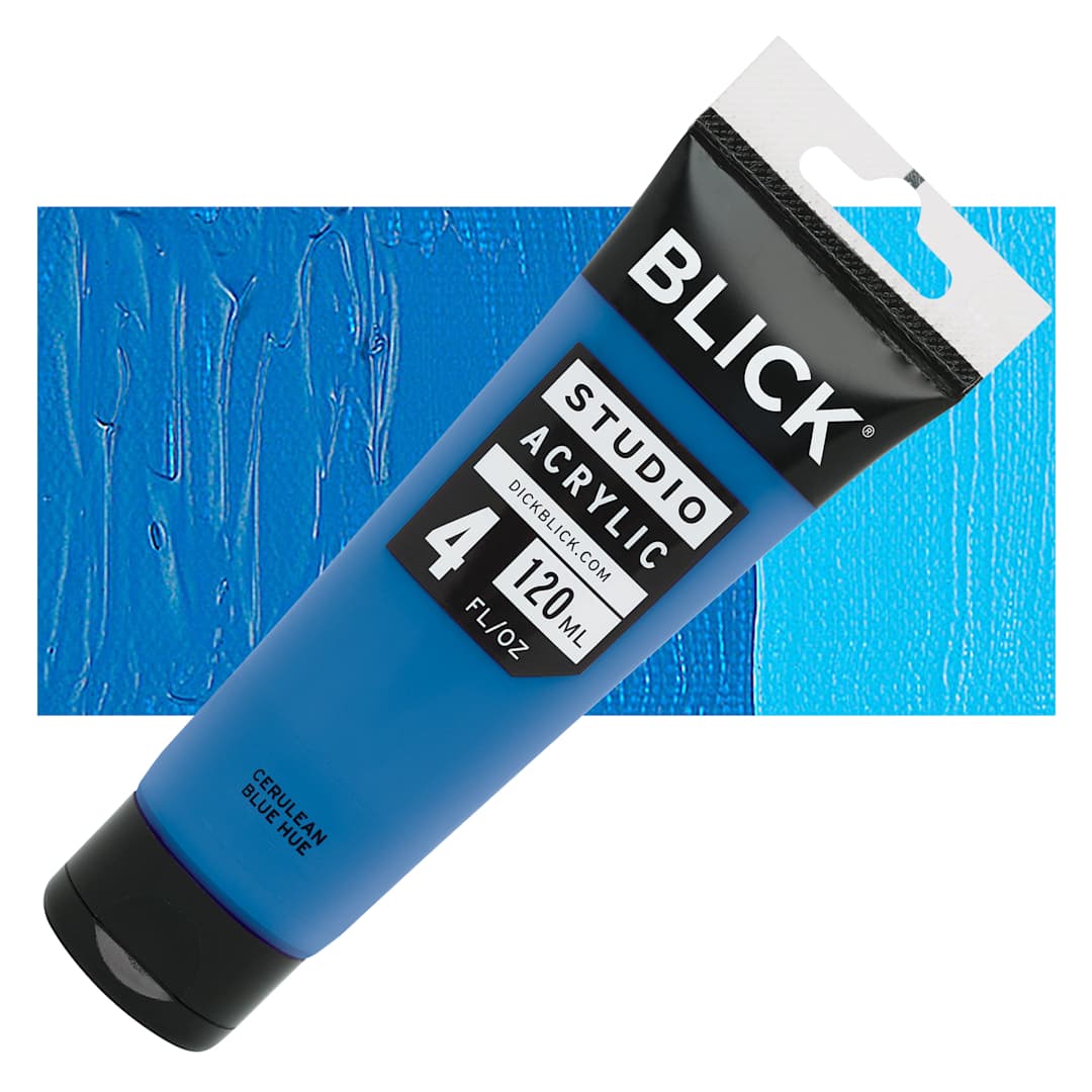 Open in modal - Blick Studio Acrylic Paint - Cerulean Blue Hue, 4 oz tube and swatch
