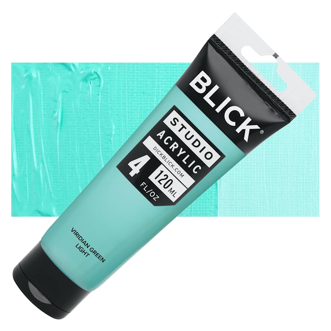Open in modal - Blick Studio Acrylics - Viridian Green Light, 4 oz tube and swatch