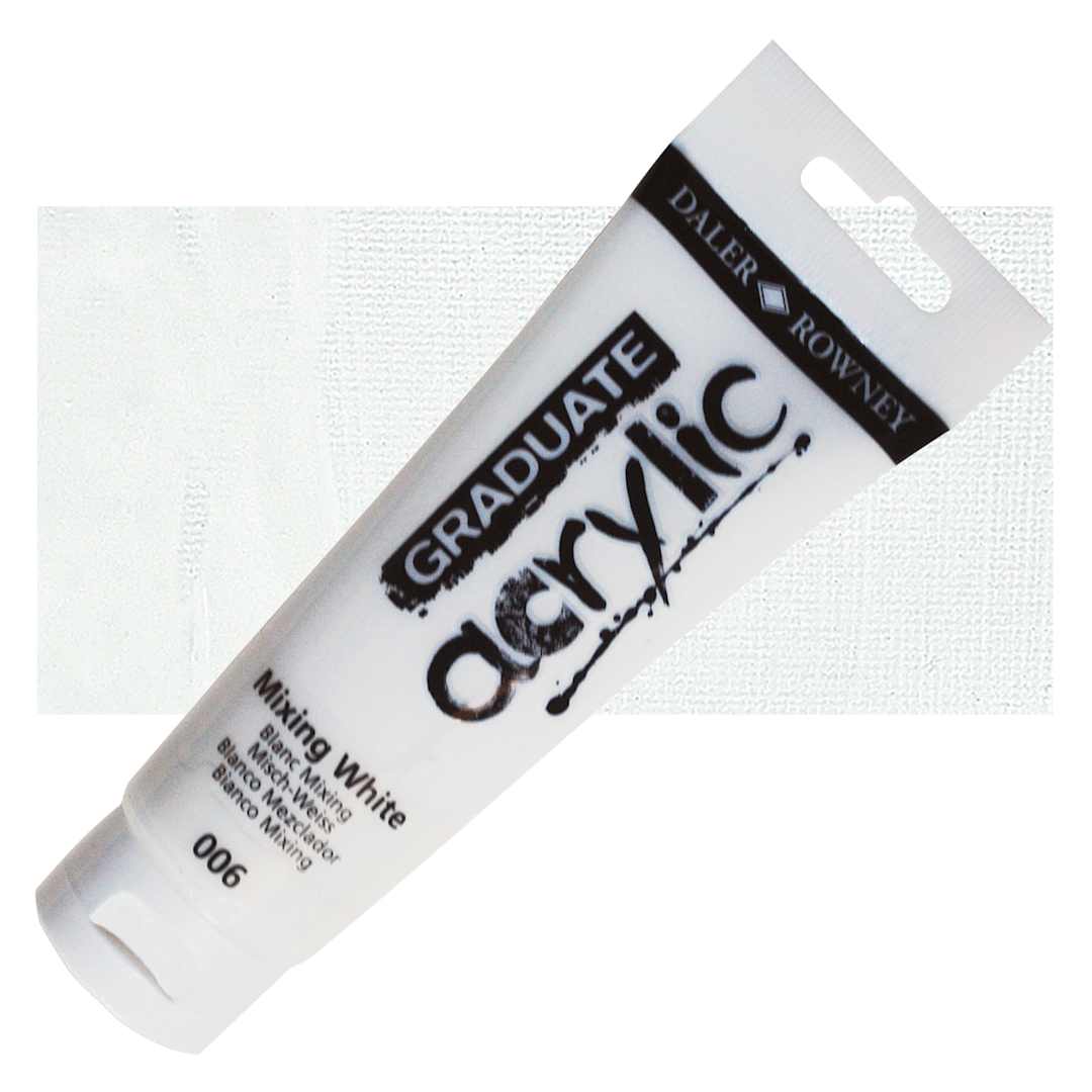 Open in modal - Daler-Rowney Graduate Acrylic Paint - Mixing White, 120 ml tube and swatch