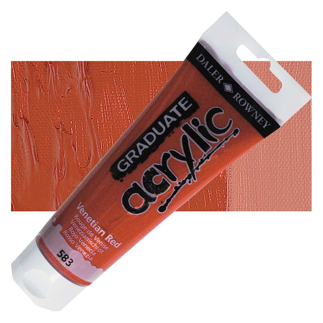 Open in modal - Daler-Rowney Graduate Acrylic Paint - Venetian Red, 120 ml tube and swatch