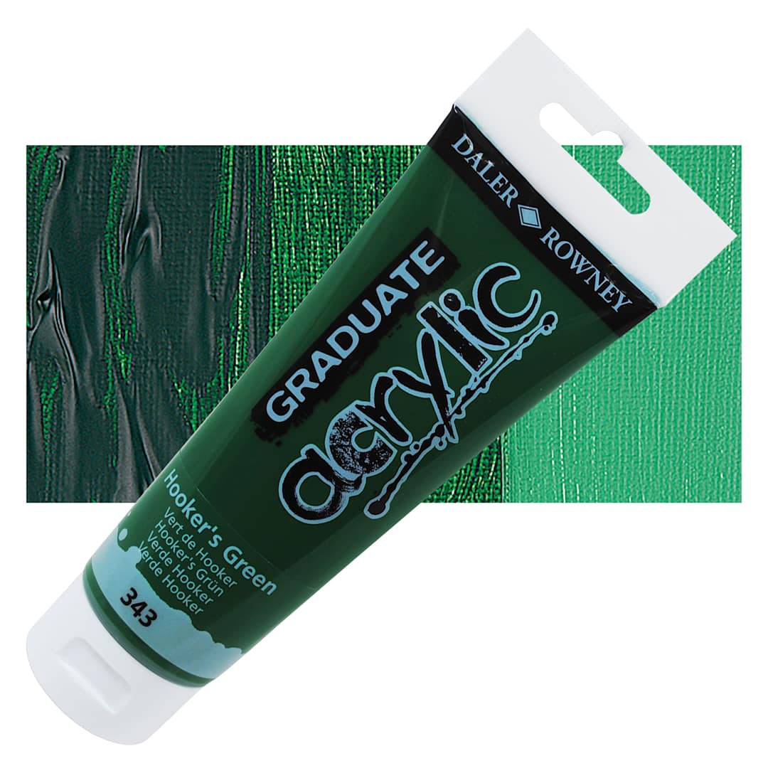 Open in modal - Daler-Rowney Graduate Acrylic Paint - Hooker's Green, 120 ml tube and swatch
