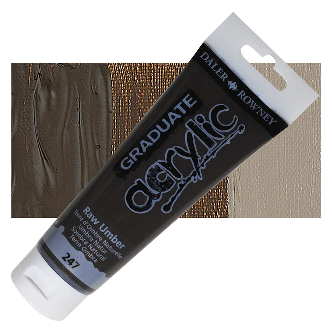Open in modal - Daler-Rowney Graduate Acrylic Paint - Raw Umber, 120 ml tube and swatch