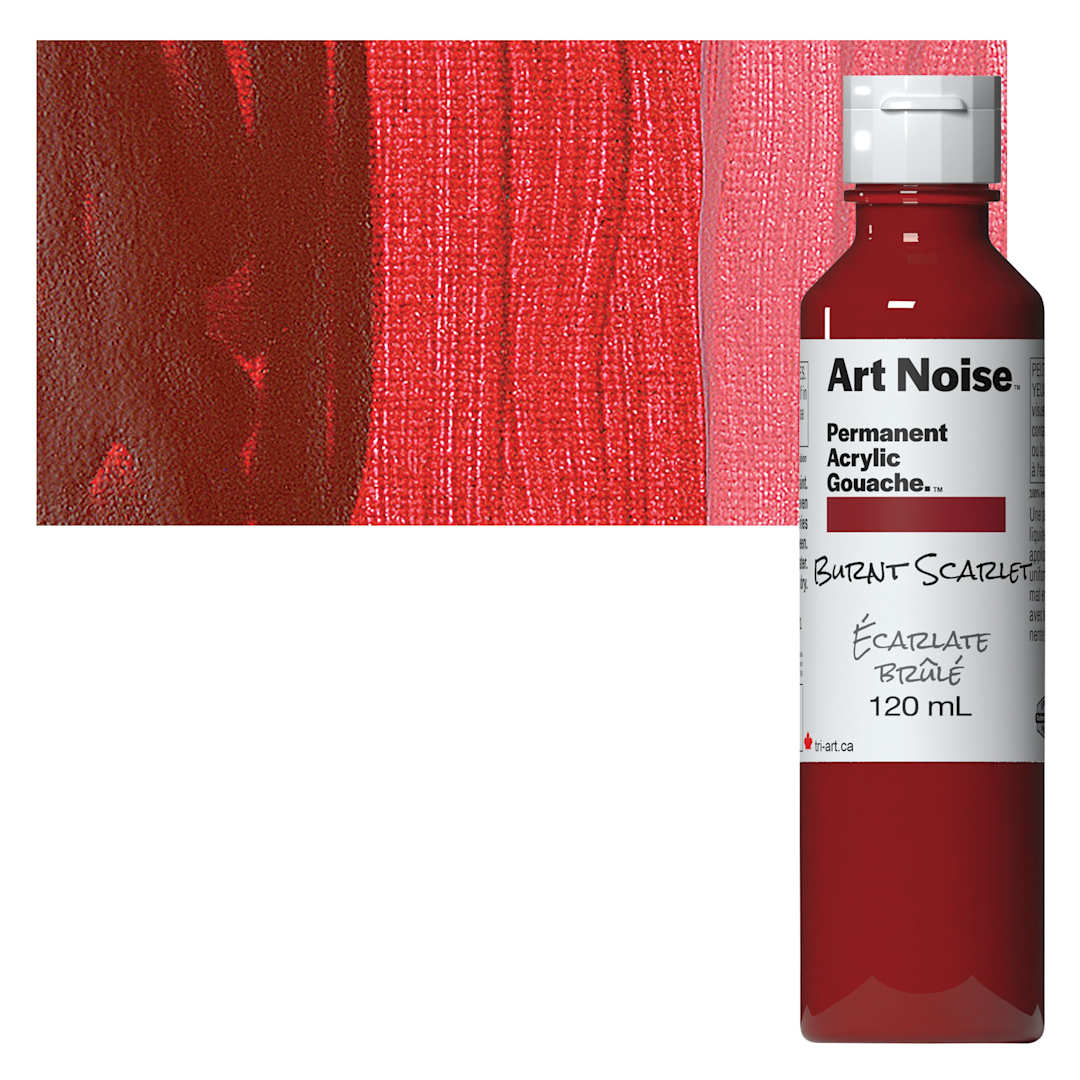 Open in modal - Tri-Art Art Noise Permanent Acrylic Gouache - Burnt Scarlet, 120 ml, Bottle and swatch