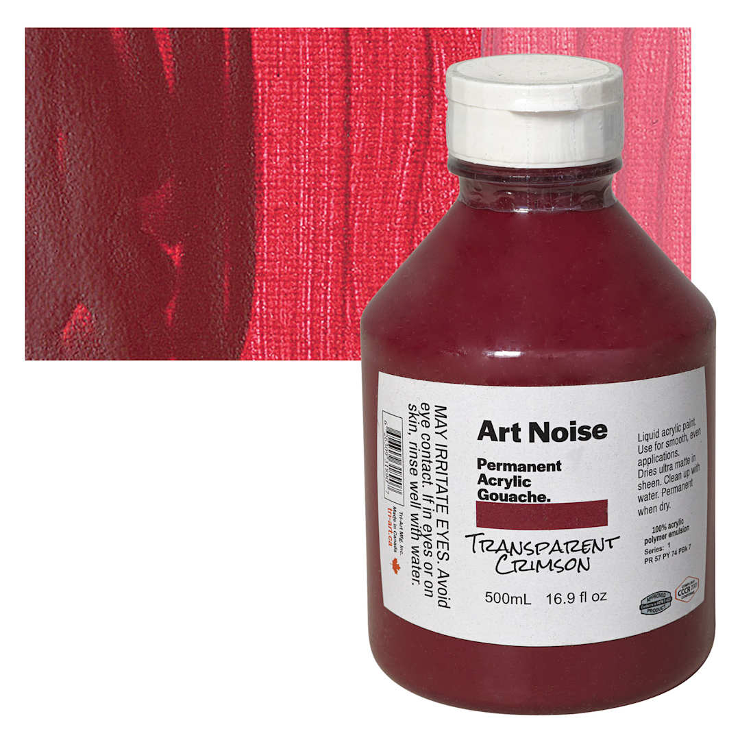 Open in modal - Tri-Art Art Noise Permanent Acrylic Gouache - Transparent Crimson, 500 ml, Bottle and swatch
