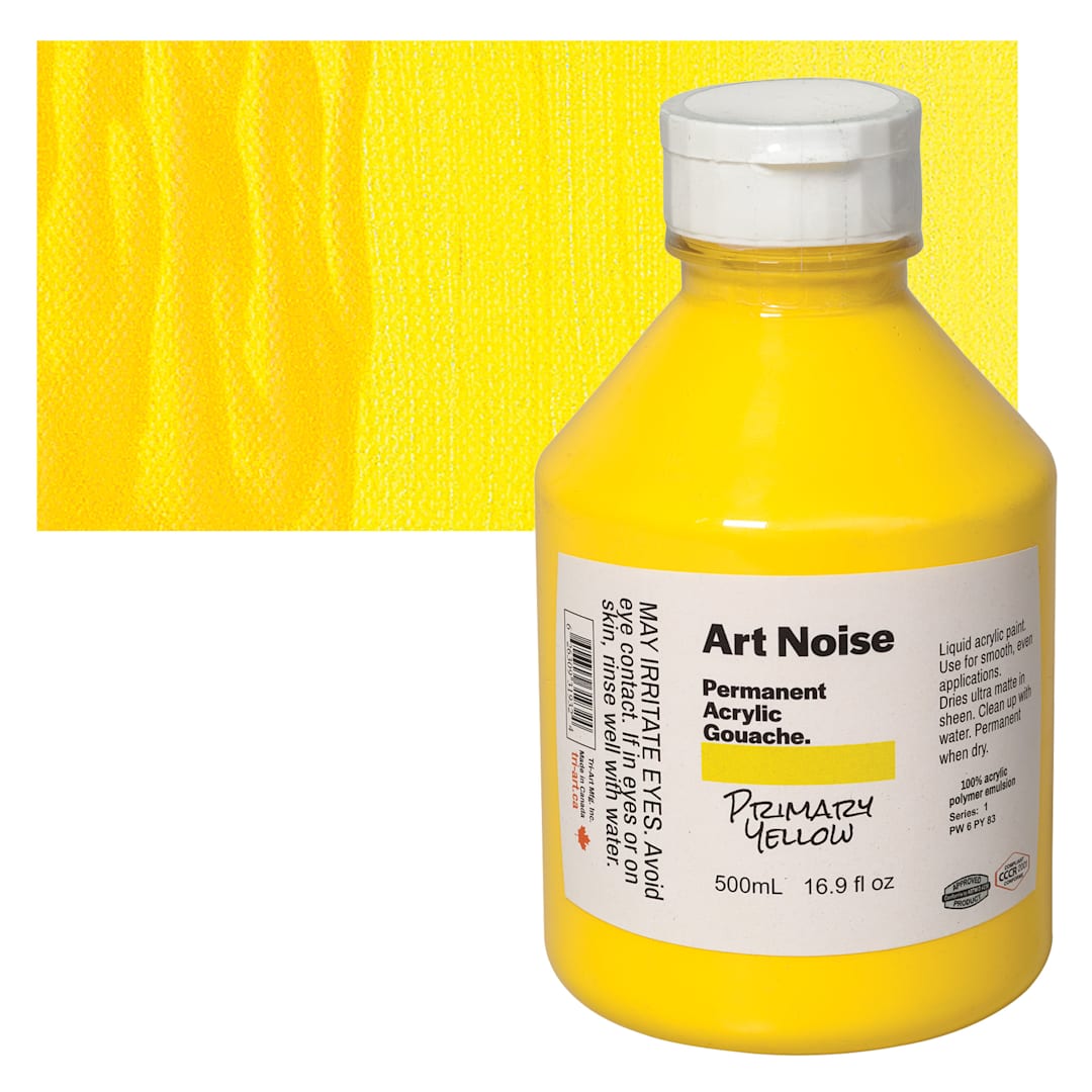 Open in modal - Tri-Art Art Noise Permanent Acrylic Gouache - Primary Yellow, 500 ml, Bottle and swatch