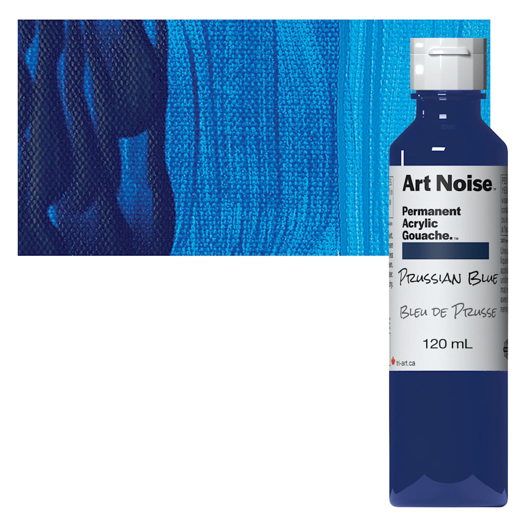 Open in modal - Tri-Art Art Noise Permanent Acrylic Gouache - Prussian Blue, 120 ml, Bottle and swatch