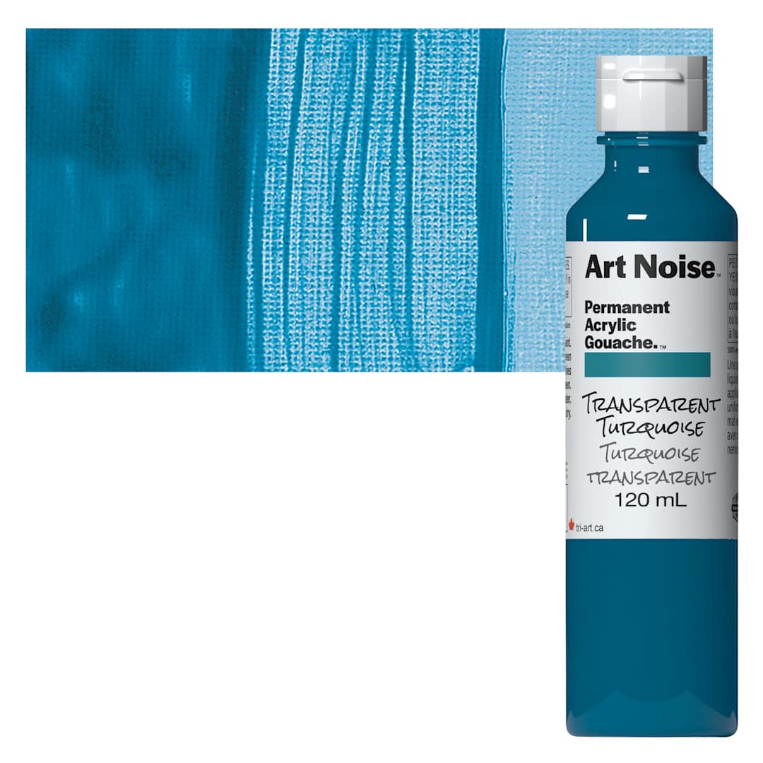 Open in modal - Tri-Art Art Noise Permanent Acrylic Gouache - Transparent Turquoise, 120 ml, Bottle and swatch