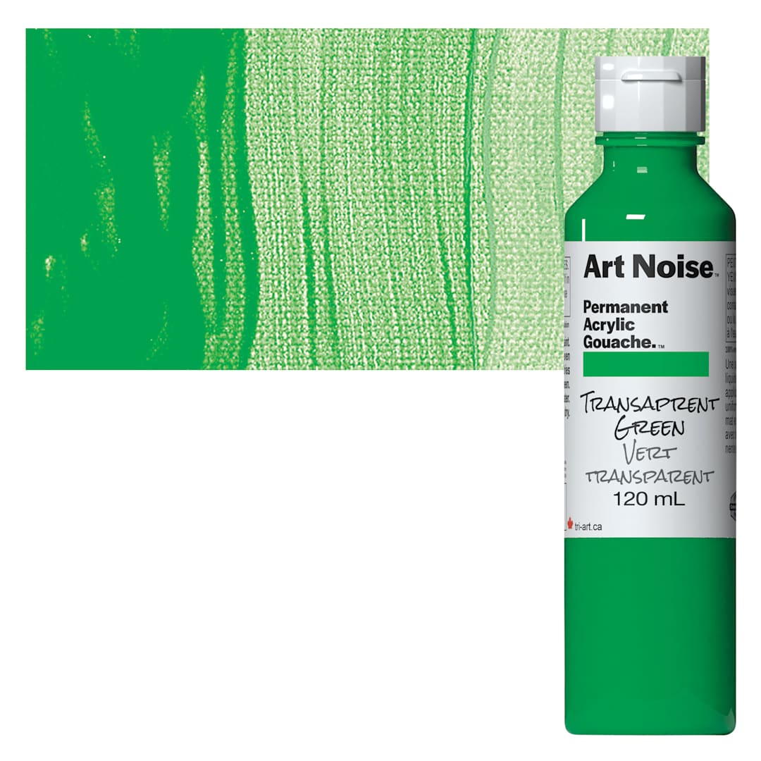 Open in modal - Tri-Art Art Noise Permanent Acrylic Gouache - Transparent Green, 120 ml, Bottle and swatch