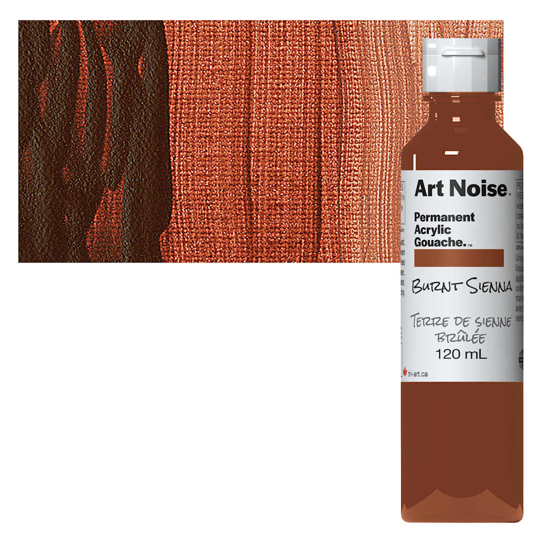 Open in modal - Tri-Art Art Noise Permanent Acrylic Gouache - Burnt Sienna, 120 ml, Bottle and swatch