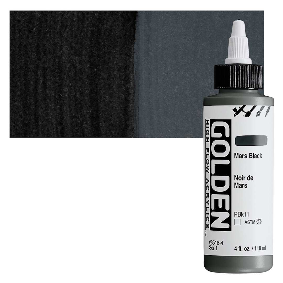 Open in modal - Golden High Flow Acrylic Paint - Mars Black, 4 oz bottle and swatch