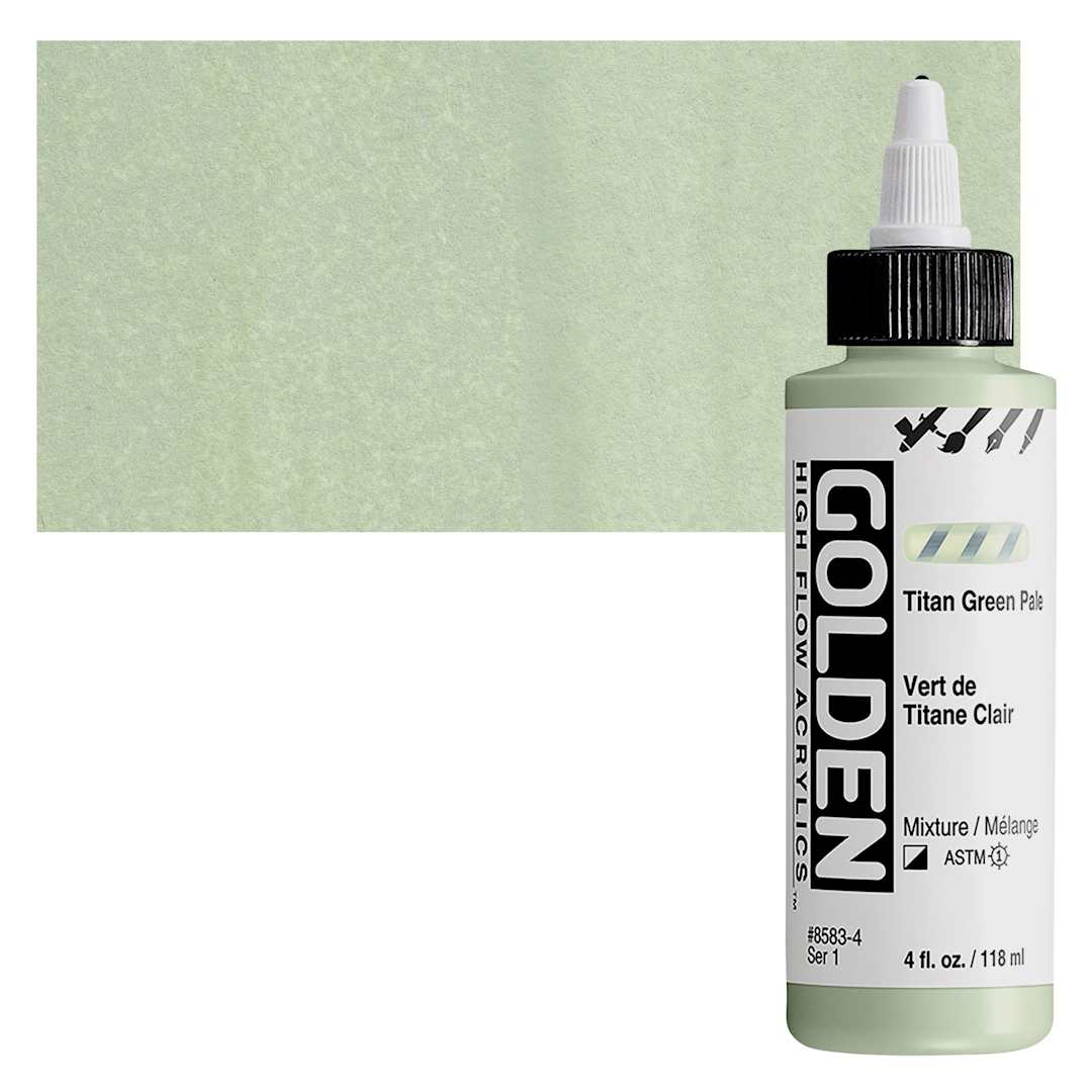 Open in modal - Golden High Flow Acrylic Paint - Titan Green Pale, 4 oz bottle and swatch