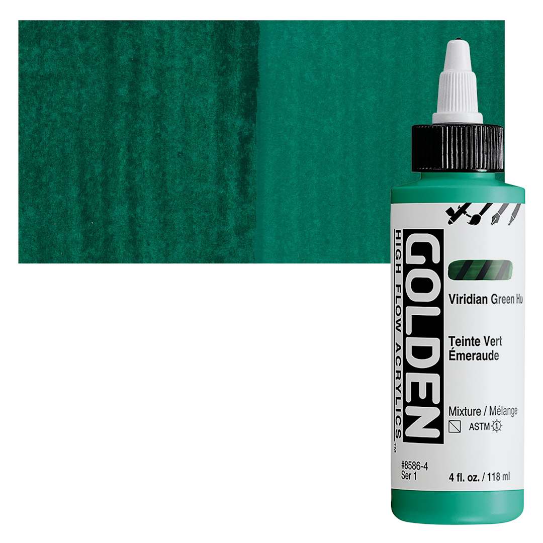 Open in modal - Golden High Flow Acrylic Paint - Viridian Green Hue, 4 oz bottle and swatch