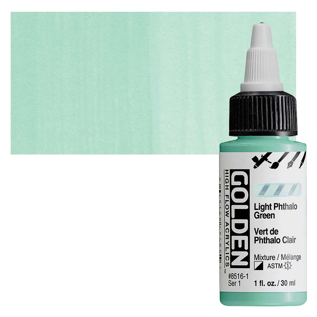 Open in modal - Golden High Flow Acrylic Paint - Light Phthalo Green, 1 oz bottle and swatch