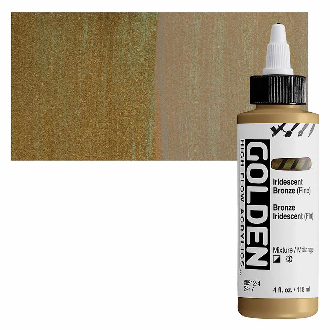 Open in modal - Golden High Flow Acrylic Paint - Iridescent Bronze (Fine), 4 oz bottle and swatch