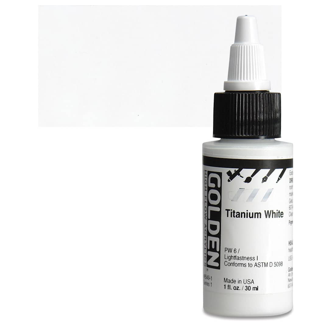 Open in modal - Golden High Flow Acrylic Paint - Titanium White, 1 oz bottle and swatch