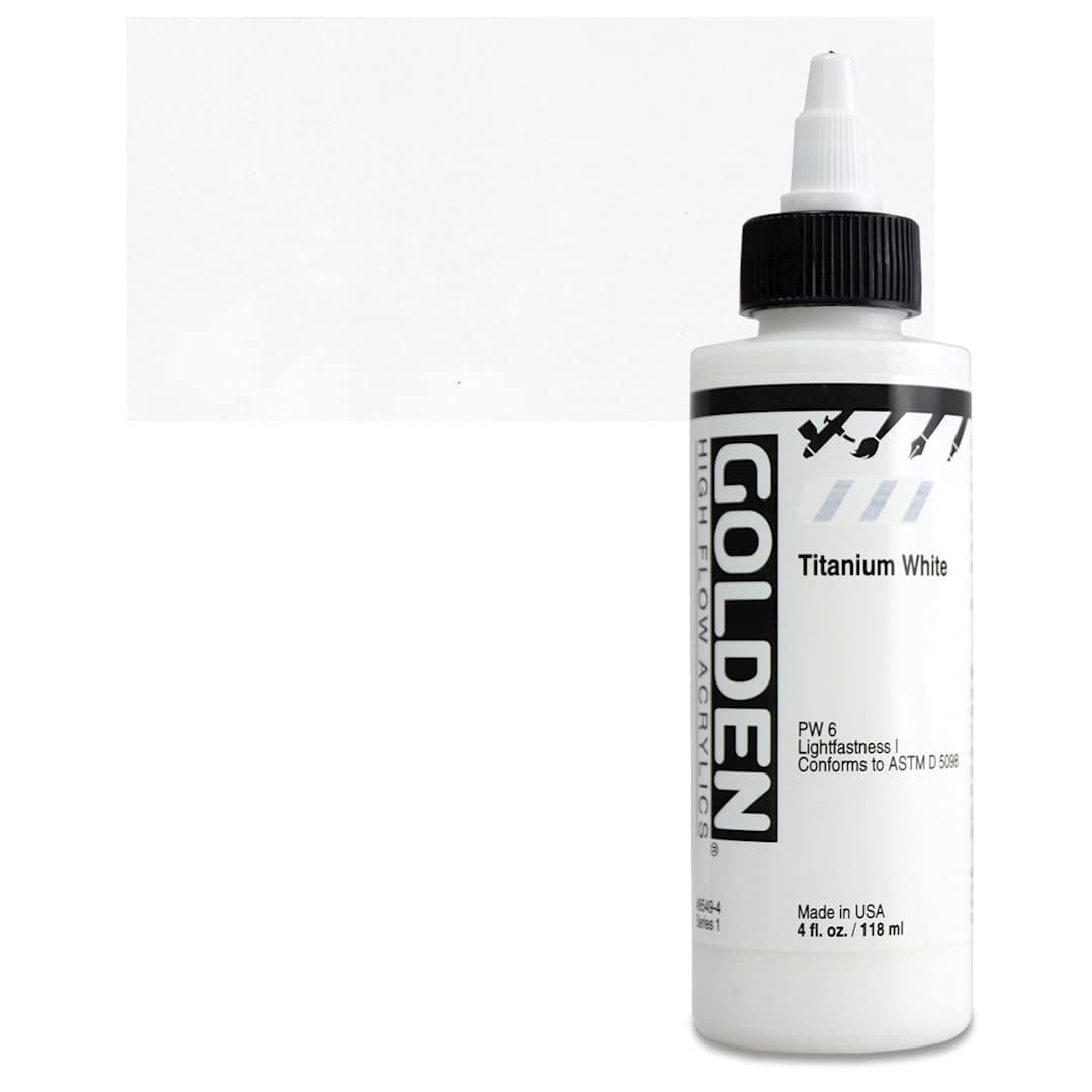Open in modal - Golden High Flow Acrylic Paint - Titanium White, 4 oz bottle and swatch