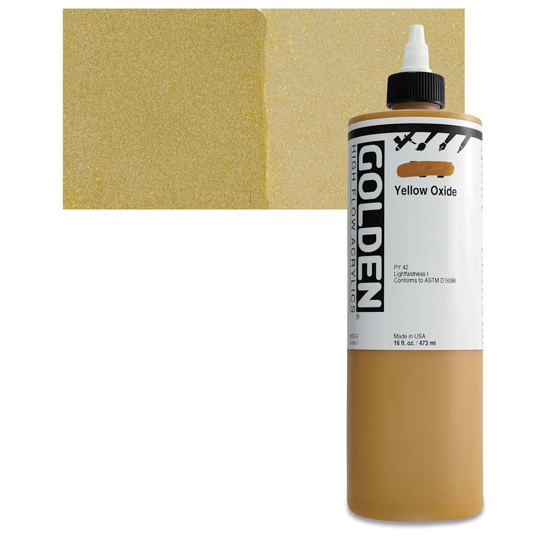 Open in modal - Golden High Flow Acrylic Paint - Yellow Oxide, 16 oz bottle and swatch