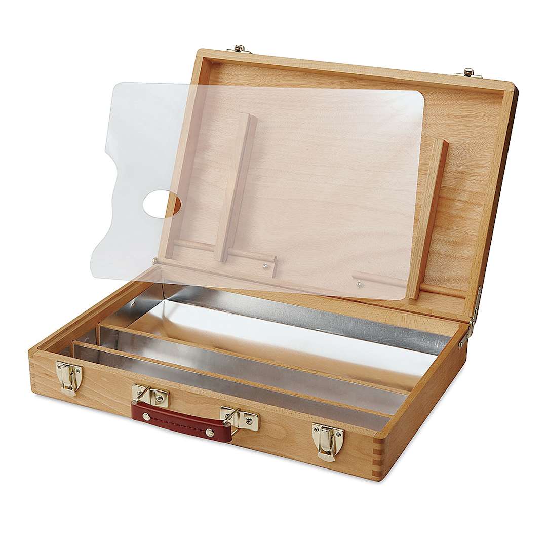 Open in modal - Utrecht Wooden Acrylic Paint Box - open with plastic palette