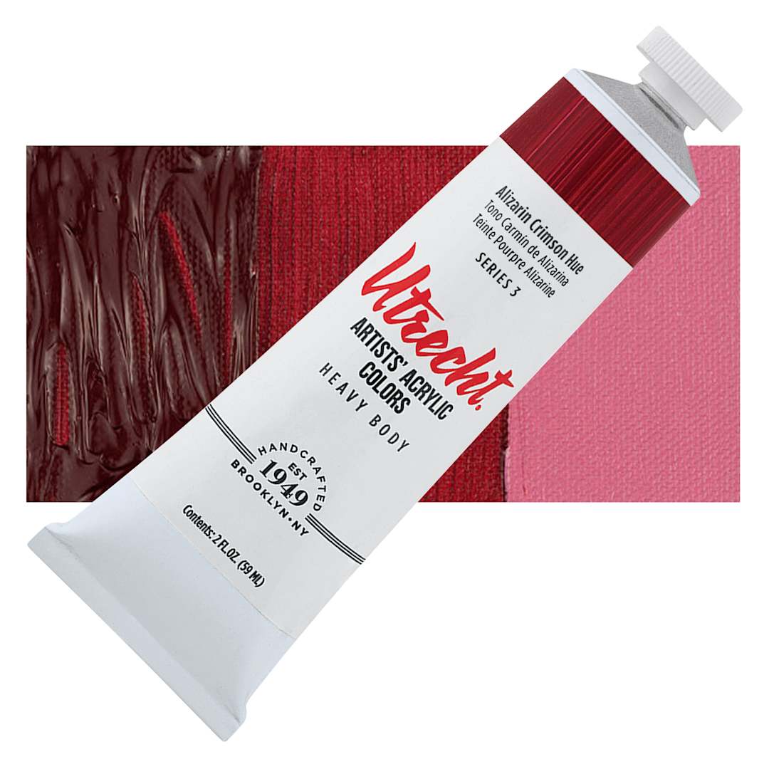 Open in modal - Utrecht Artists' Acrylic Paint - Alizarin Crimson Hue, 2 oz tube and swatch