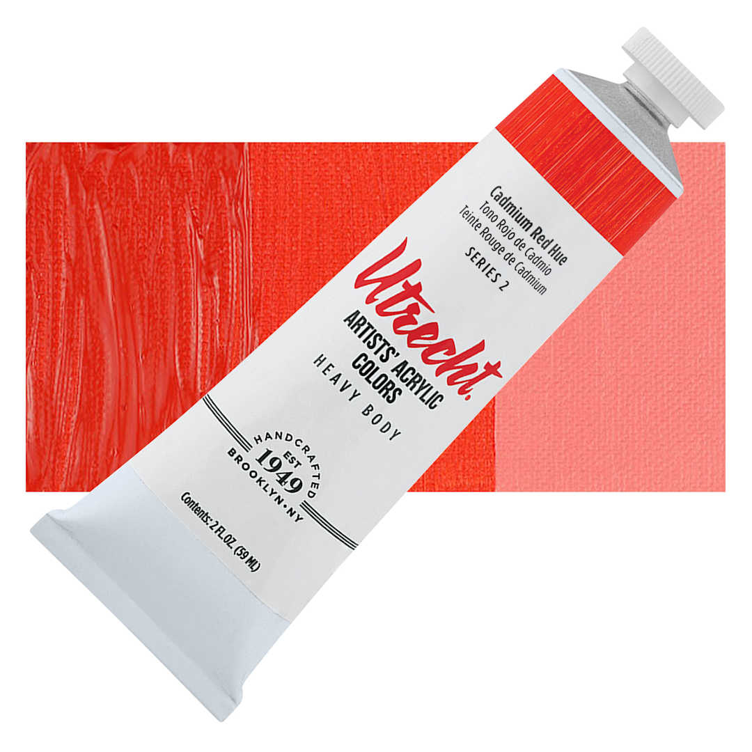 Open in modal - Utrecht Artists' Acrylic Paint - Cadmium Red Hue, 2 oz tube and swatch