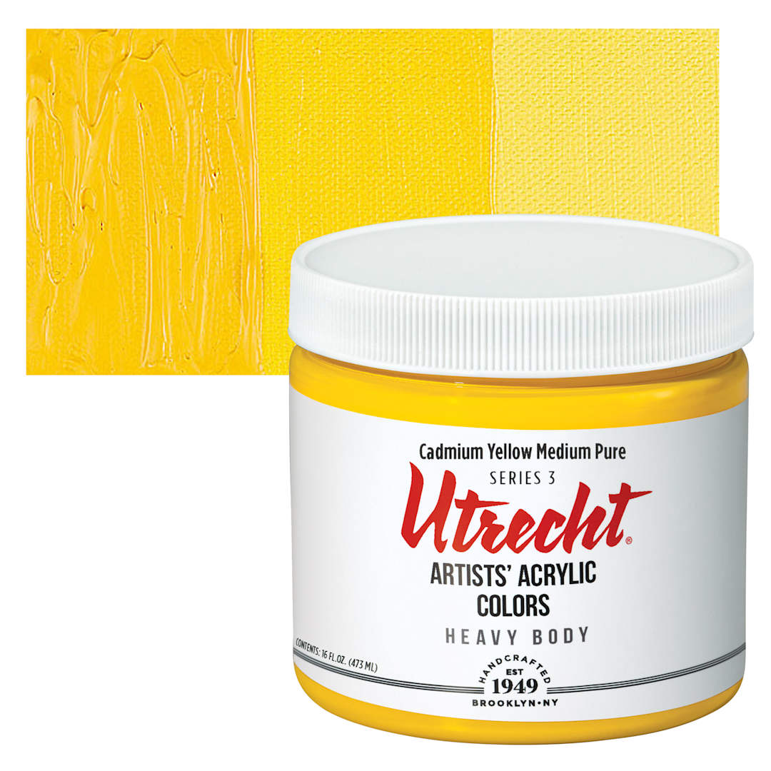 Open in modal - Utrecht Artists' Acrylic Paint - Cadmium Yellow Medium Pure, Pint and swatch