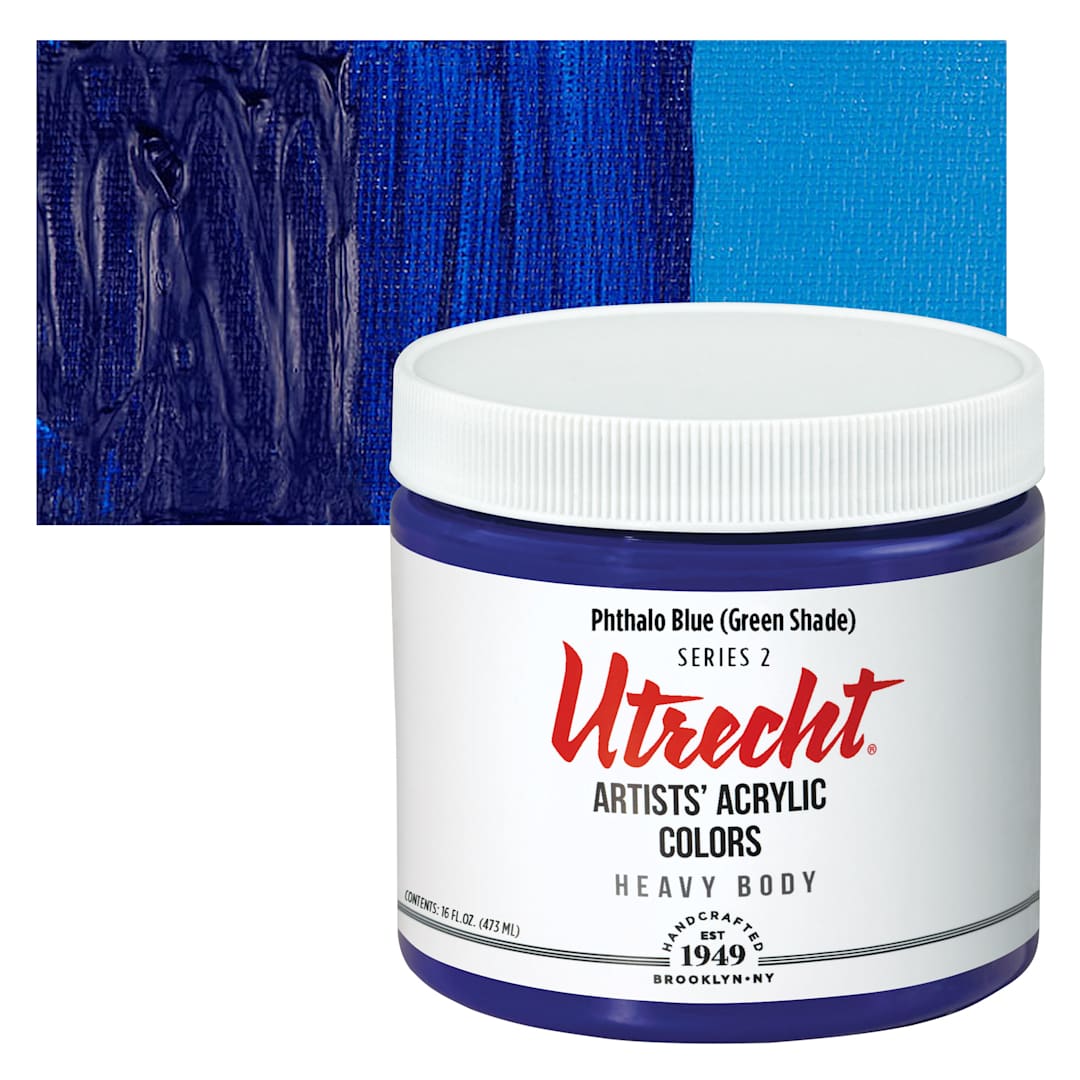 Open in modal - Utrecht Artists' Acrylic Paint - Phthalo Blue (Green Shade), Pint and swatch
