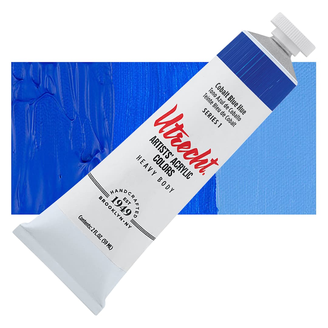 Open in modal - Utrecht Artists' Acrylic Paint - Cobalt Blue Hue, 2 oz tube and swatch