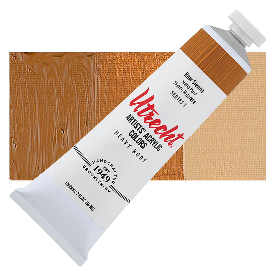 Open in modal - Utrecht Artists' Acrylic Paint - Raw Sienna, 2 oz tube and swatch