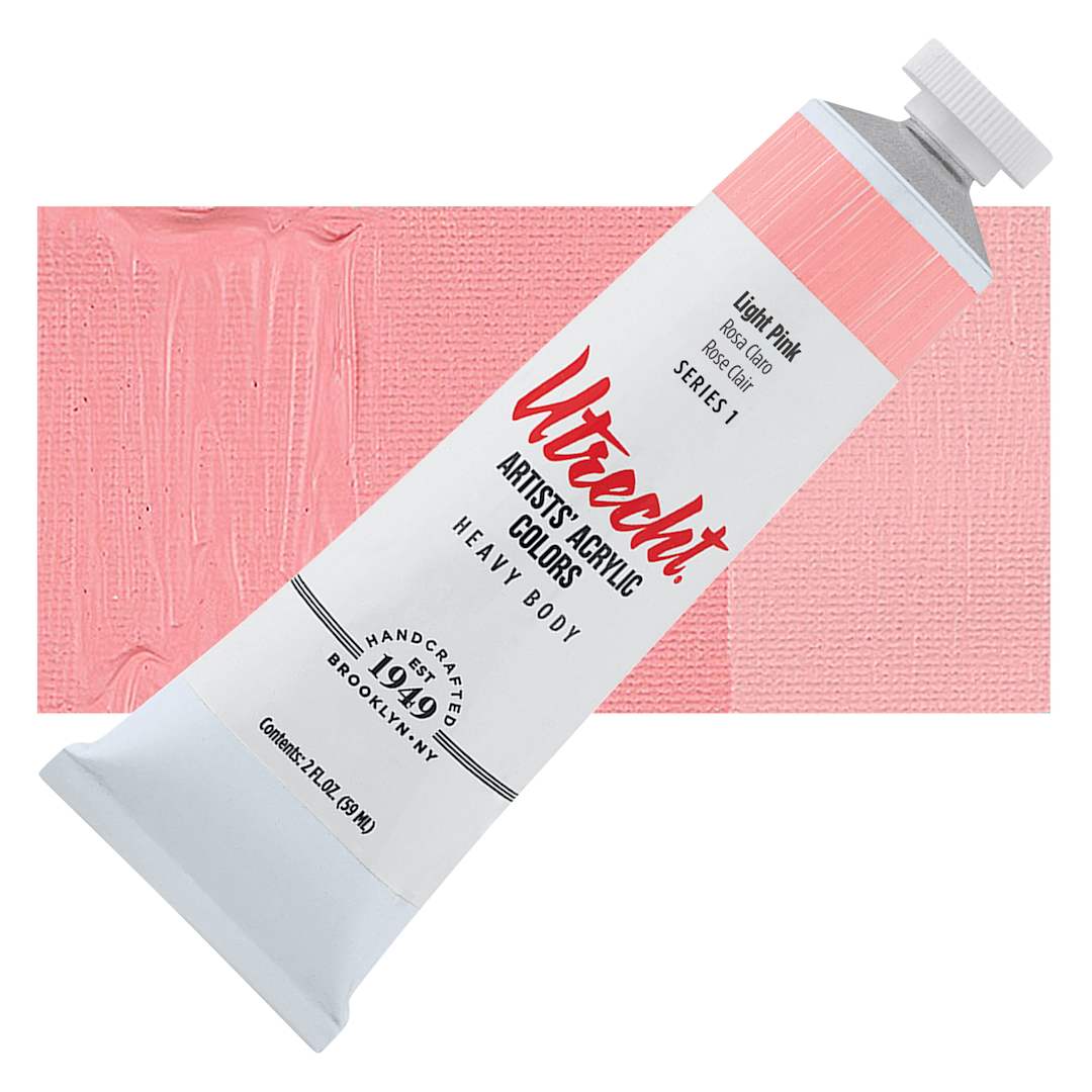 Open in modal - Utrecht Artists' Acrylic Paint - Light Pink, 2 oz tube and swatch