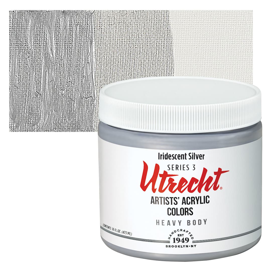 Open in modal - Utrecht Artists' Acrylic Paint - Iridescent Silver, Pint and swatch