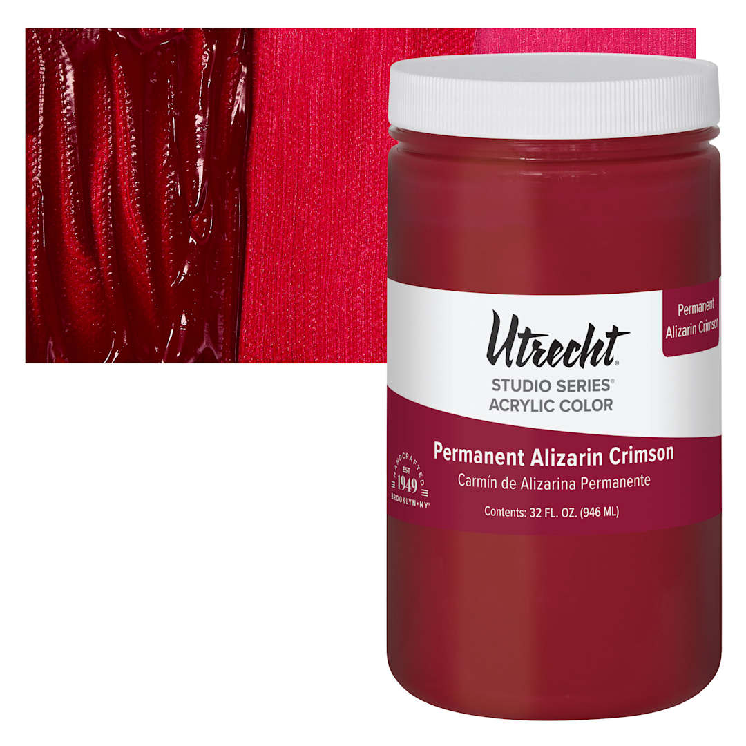 Open in modal - Utrecht Studio Series Acrylic Paint - Permanent Alizarin Crimson, 946 ml jar and swatch