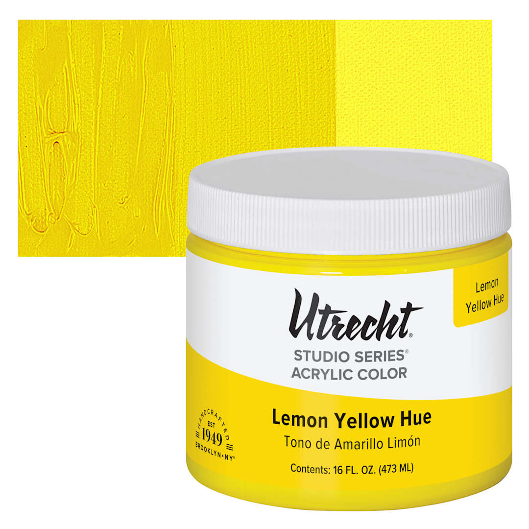 Open in modal - Utrecht Studio Series Acrylic Paint - Lemon Yellow Hue, Pint and swatch