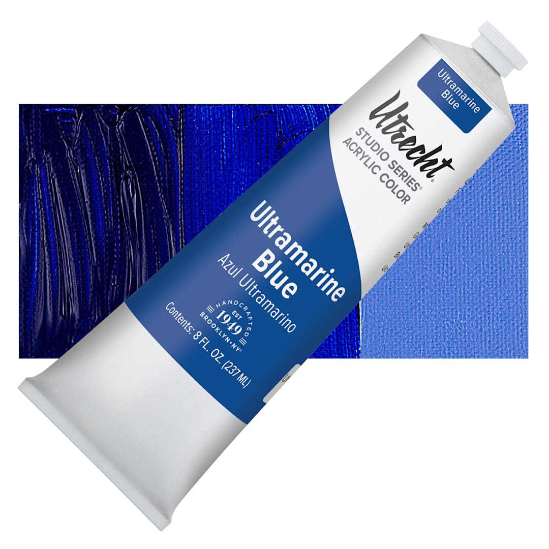 Open in modal - Utrecht Studio Series Acrylic Paint - Ultramarine Blue, 237 ml tube and swatch