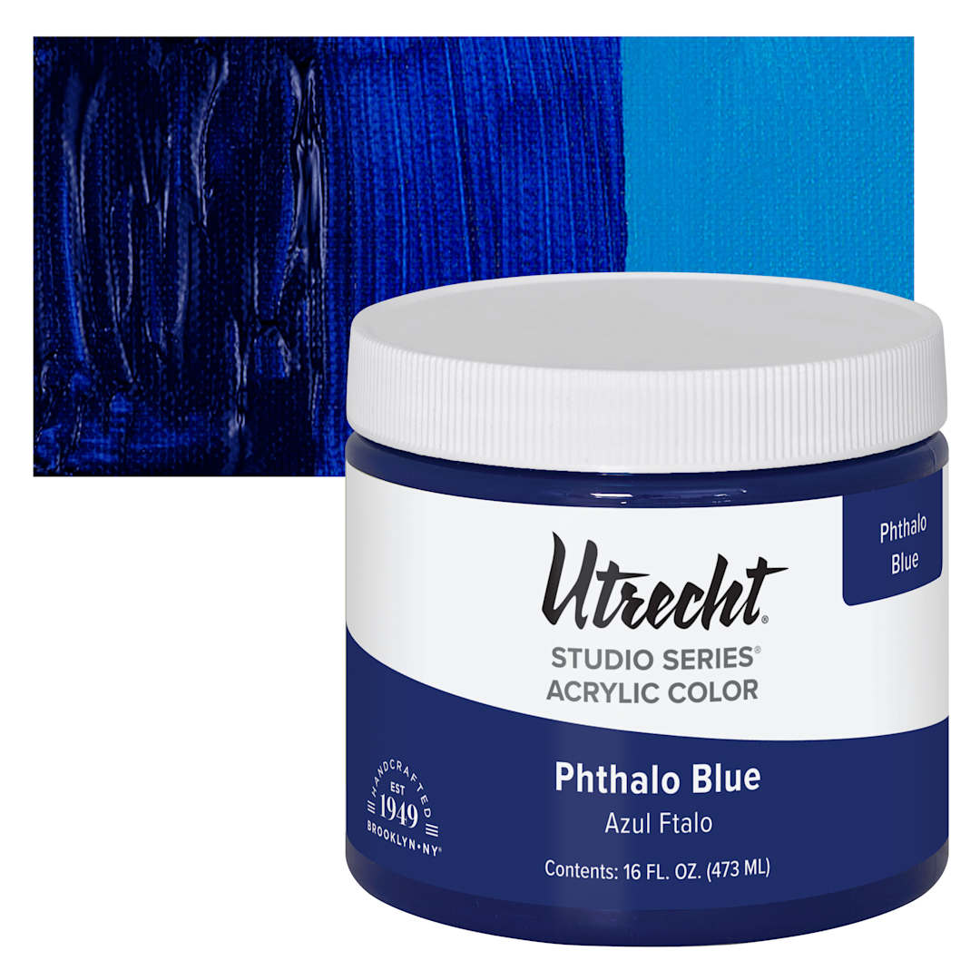 Open in modal - Utrecht Studio Series Acrylic Paint - Phthalo Blue, Pint and swatch