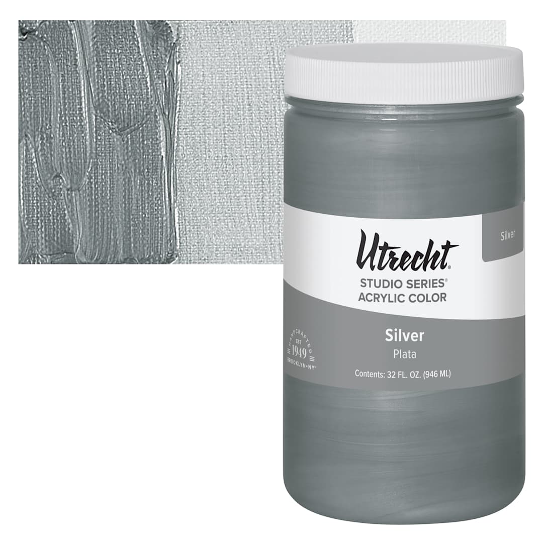 Open in modal - Utrecht Studio Series Acrylic Paint - Silver, Quart and swatch