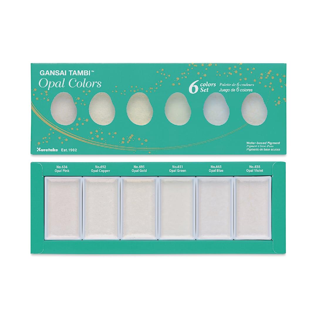 Open in modal - Kuretake Gansai Tambi Watercolor Paint Pans - Set of 6, Opal Colors, 2" x 1" (In packaging)