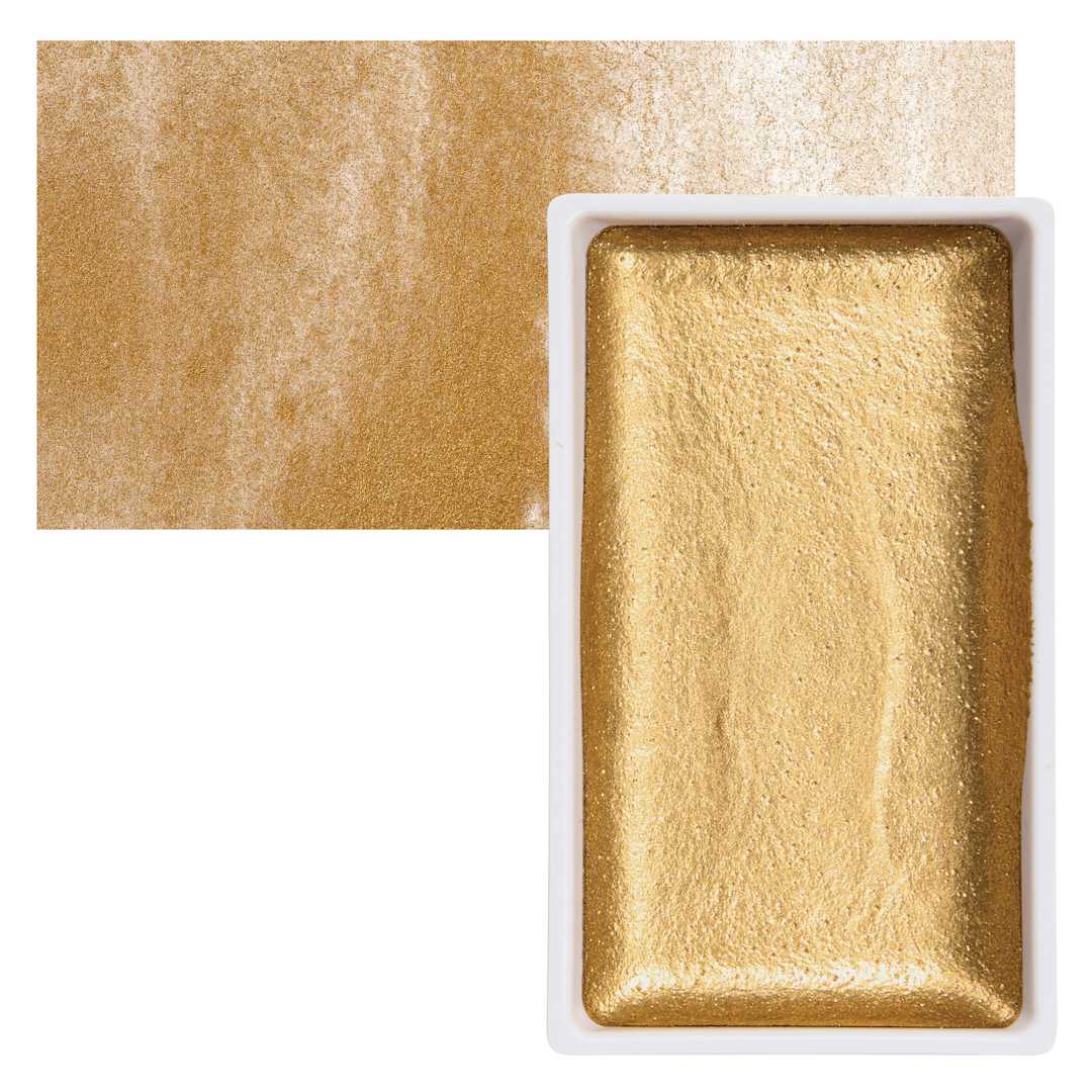 Open in modal - Kuretake Gansai Tambi Watercolor Pan - Gold pan and swatch