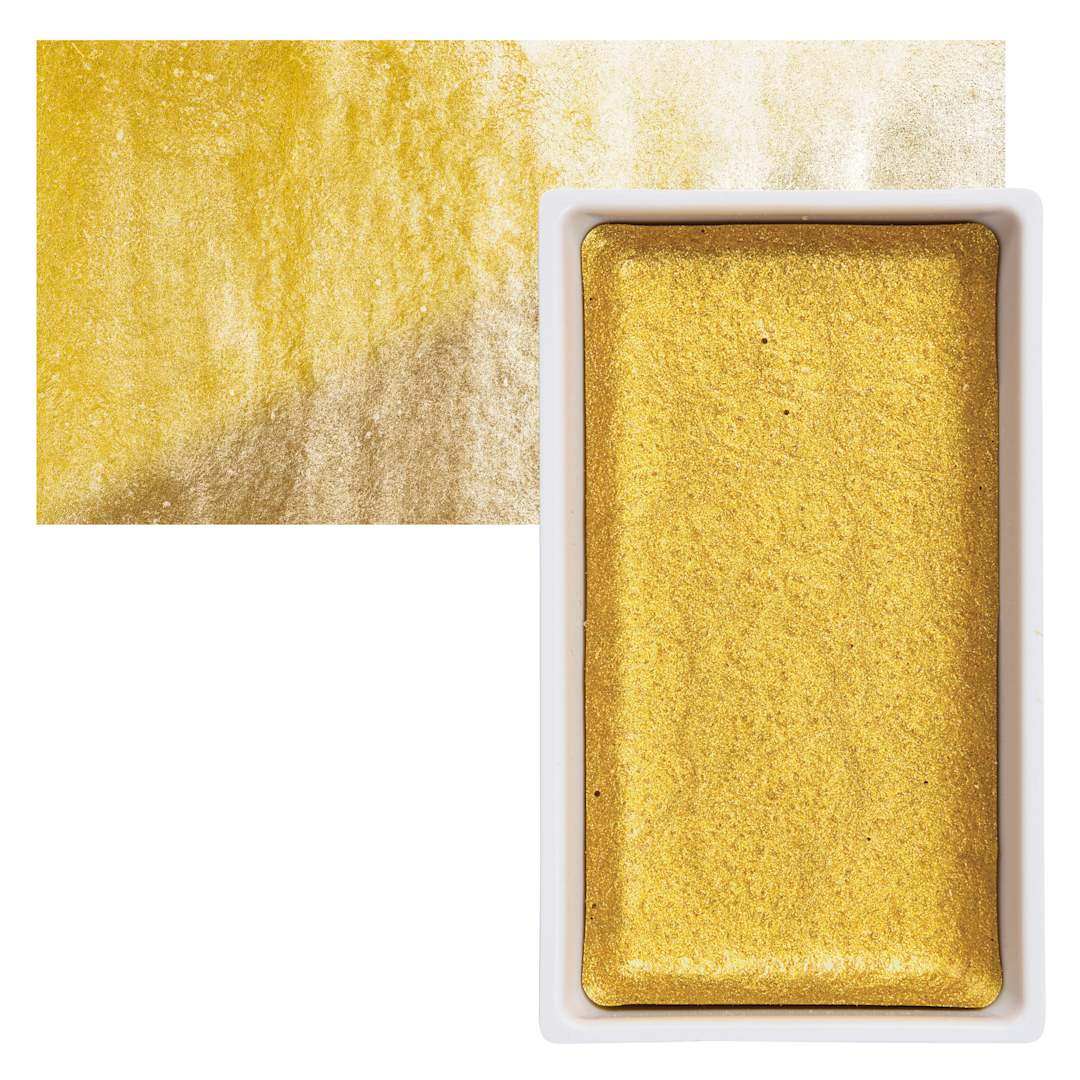 Open in modal - Kuretake Gansai Tambi Watercolor Pan - Yellow Gold pan and swatch