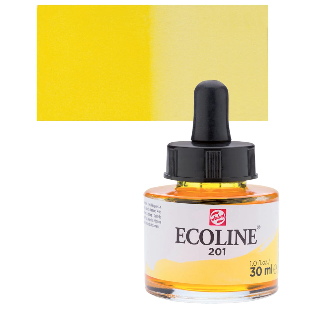 Open in modal - Ecoline Liquid Watercolor with Dropper - Yellow, 30 ml jar and swatch