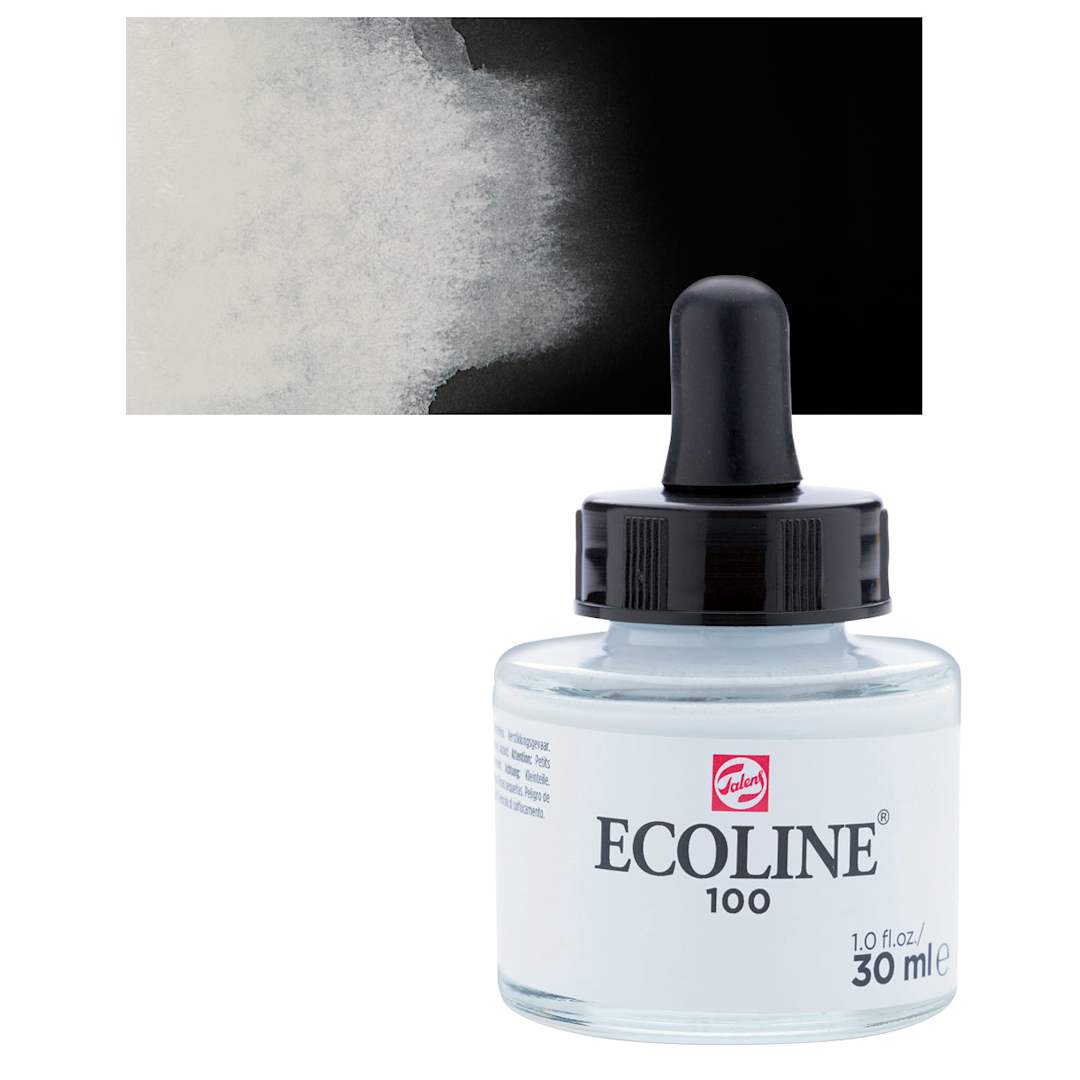 Open in modal - Ecoline Liquid Watercolor with Dropper - White, 30 ml jar and swatch