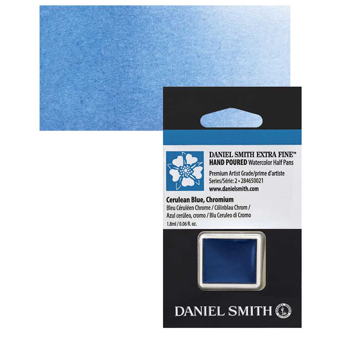 Open in modal - Daniel Smith Extra Fine Watercolor Half Pan - Cerulean Blue Chromium and swatch