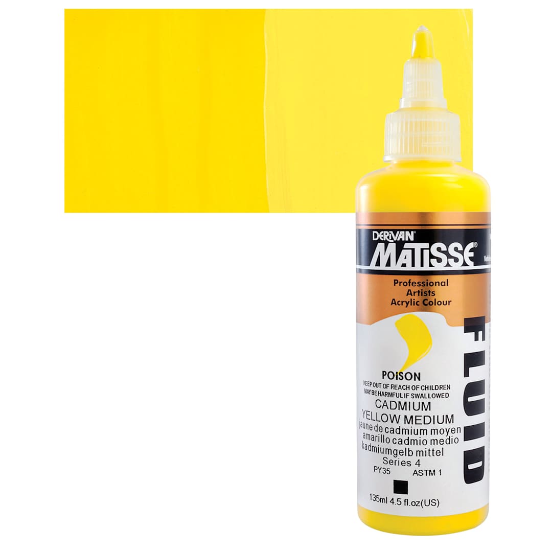 Open in modal - Matisse Fluid Acrylic - Cadmium Yellow Medium, 135 ml bottle and swatch