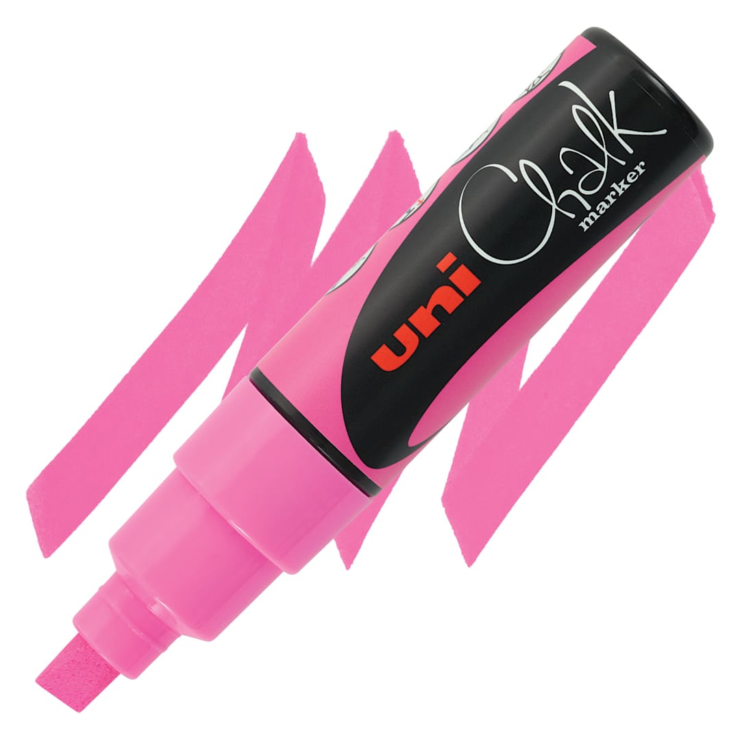 Open in modal - Uni Chalk Marker - Fluorescent Pink, 8 mm marker and swatch