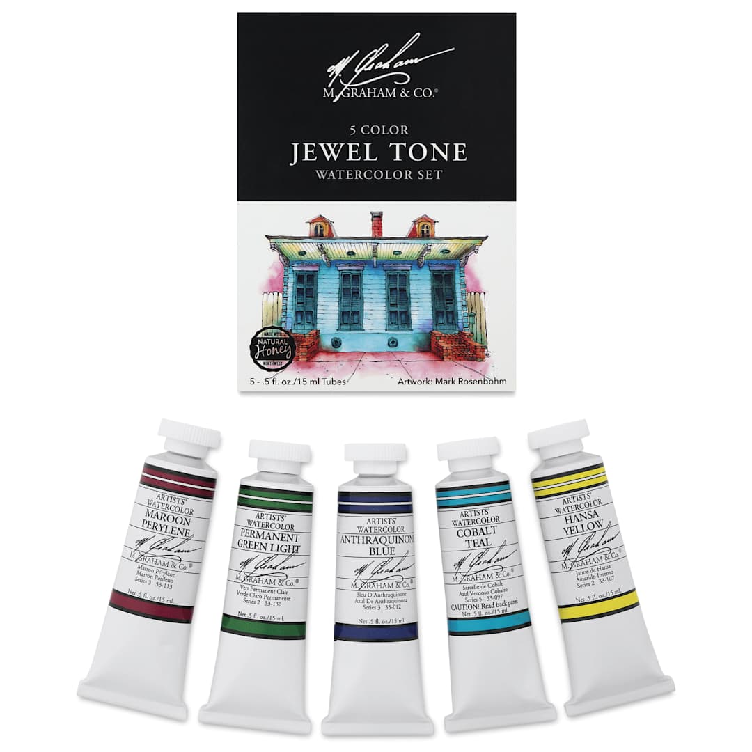 Open in modal - M. Graham Artists' Watercolors - Set of 5, Jewel Tones, 15 ml