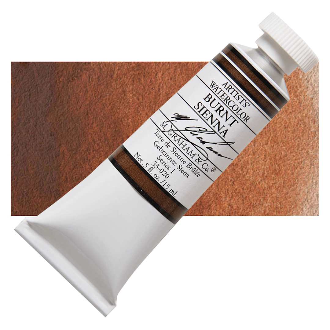 Open in modal - M. Graham Artists' Watercolor - Burnt Sienna, 15 ml Tube and swatch